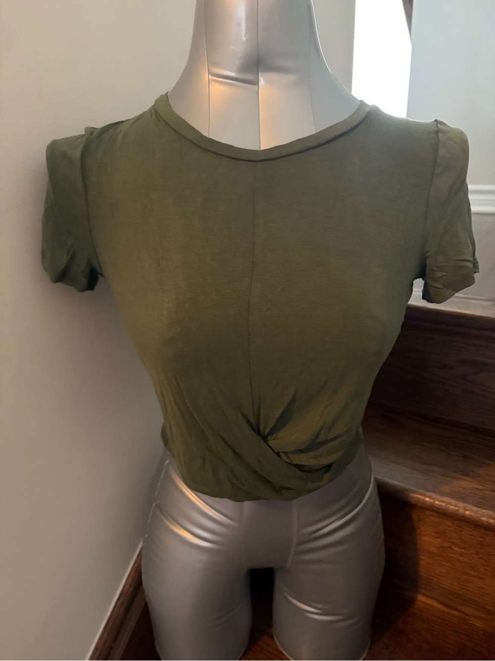 Cozy Casual Olive Green Front-Twist Crop Top